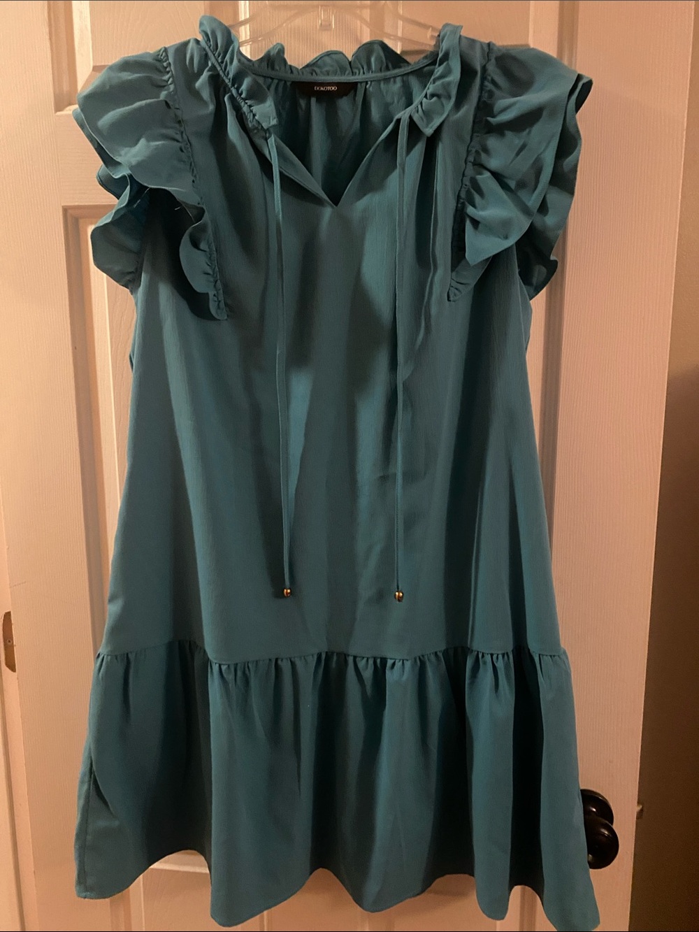 Dokotoo Teal Ruffled Sleeve Mini Dress